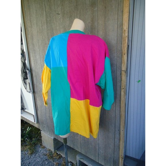NOS Vtg 80s Shirt Colorblock Pink Turquoise  Oversized One Size 100% Cotton - Picture 6 of 9